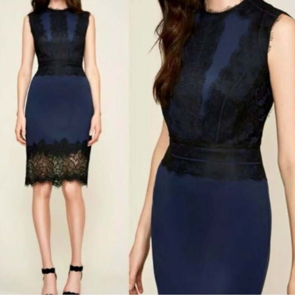 Tadashi Shoji Lace Overlay Sheath Dress Midnight Blue Black Size 14 NWT - Picture 9 of 9